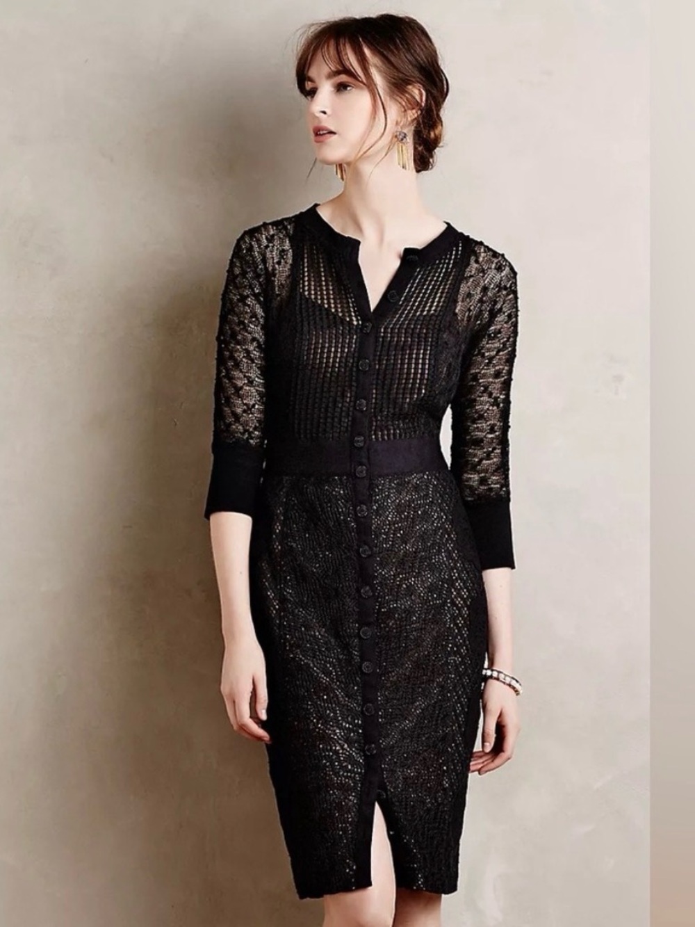 ANTHROPOLOGIE brand Beguile by Byron Lars- size 0 Black Long Sleeve Lace Dress